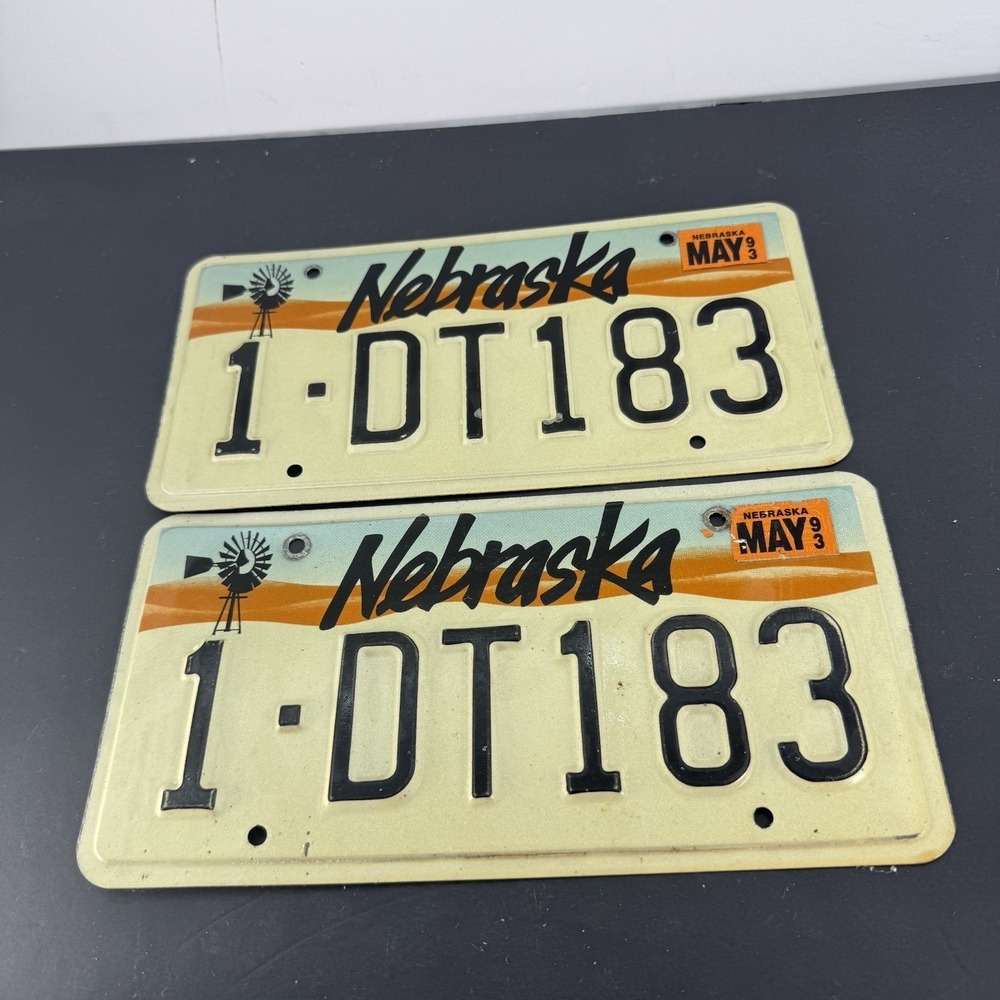 Vintage 1993 Nebraska License Plate Plates PAIR / SET 1-DT183